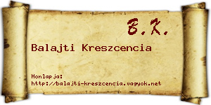 Balajti Kreszcencia névjegykártya